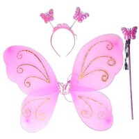 Fameza Butterfly Fairy Wings, Wand And Hair Band, Pink