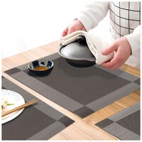 Picture of Royalkart Vinyl Reversible Table Mats, Dark Silver And Grey, Set of 6
