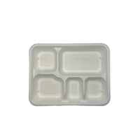 Ecozoe Bagasse 5CP Extra Deep Meal Trays, White, Pack of 20 Pcs - Carton of 25 Packs