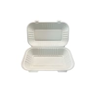 Ecozoe Bagasse Clamshell, White, 9" x 6", Pack of 25 Pcs - Carton of 10 Packs
