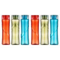 2Mech Plastic Wave Design Water Bottle, Multicolour, 1 Litre, Pack of 6