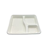 Ecozoe Bagasse 3CP Extra Deep Meal Trays, White, Pack of 20 Pcs - Carton of 25 Packs