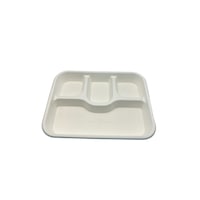 Ecozoe Bagasse 4CP Extra Deep Meal Trays, White, Pack of 20 Pcs - Carton of 25 Packs