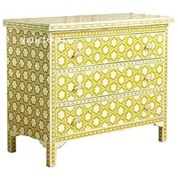 Picture of Lake City Arts Bone Inlay Chest of 3 Drawers Floral Design, Yellow
