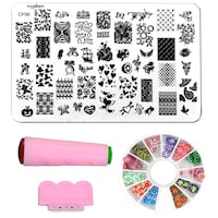 Picture of Royalkart Nail Art Stamping Kit Double-sided Stamper, CF06, Scraper