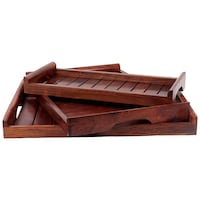 Creation India Craft Wooden Serving Trays, Brown, Set of 3