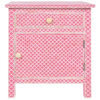 Picture of Lake City Arts Bone Inlay Large Bedside Table Fish Scale, Dark Pink