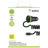 Belkin Boost Up Dual Port USB Car Charger with Coiled Micro USB Cable