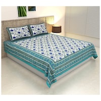 The Best Cotton Printed Bedsheet King Size, 156 GSM, Blue