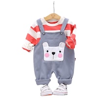 Cosmickolors Boys Stripes Printed T-Shirt and Dungaree, 9-12 Months