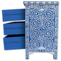 Picture of Lake City Arts Mother of Pearl Chest of 4 Drawers Floral Design, Blue