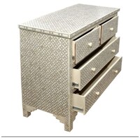 Picture of Lake City Arts Bone Inlay Chest of 4 Drawers Geometric Design in Duck Egg, Light Grey