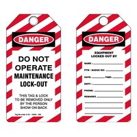 Do Not Operate Maintainence Lock-Out' PVC Danger Tags with Metal Eyelet, 160mm - Pack of 25pcs