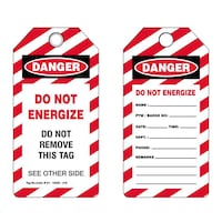 Do Not Energize' PVC Danger Tags with Metal Eyelet, 160mm - Pack of 25pcs