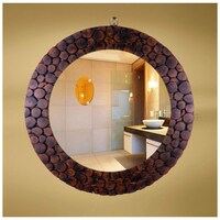 Creation India Craft Antique Frame Wall Mounted Mirror, Brown, Round