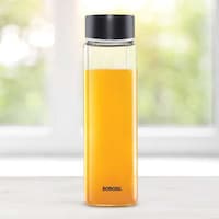 Borosil Neo Glass Bottle With Black Stainless Steel Lid , 550 Ml