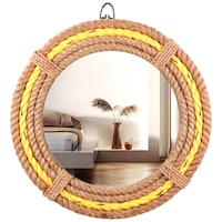 Creation India Craft Wooden Wall Hanging Mirror, Yellow and Brown