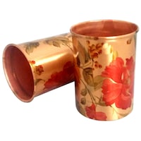 Prisha India Craft Copper Flower Printed Drinkware Set, Gold, Set of 3