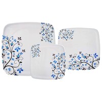 Picture of Flowerware Square Shape Melamine Dinner Set, White Black & Sky Blue