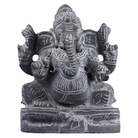 Village Decor Black Stone Ganesh Sculpture Idol, Grey