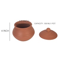 Village Decor Handmade Earthen Clay Curd Pot with Lid, 500 ml, Pack of 4