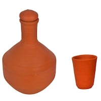 Picture of Village Decor Terracotta Water Jug with Glass, 1 Litre