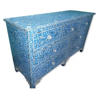 Lake City Arts Mother of Pearl Chest of 4 Drawers Floral Design, Blue