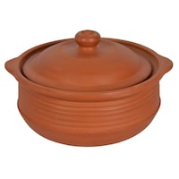 Village Decor Indian Earthen Clay Cooking Bowl, Brown, 2.6 Litre