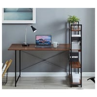 Kawachi Computer Desk With 4 Tier Bookshelves, Brown