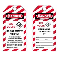 220 Volts' PVC Danger Tags with Metal Eyelet, 160mm - Pack of 25pcs