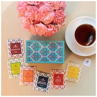 Octavius Premium Assortment of Fine Teas In Ornate Floral Art Wooden Box, 30 Teabags