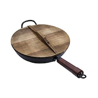Carbon Steel Chinese Wok Pan With Wooden Hand, 32 cm