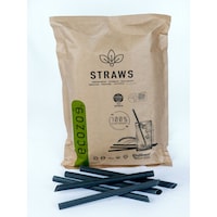 Ecozoe Biodegradable Drinking Straws for Bubble Tea, 13x200mm, Black, 50 Pcs, Carton of 8 Pouches