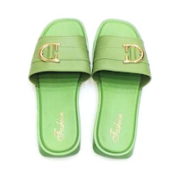 Picture of Influence Germany Diana Broad Strap Slides Flip Flops, Green