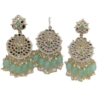 Belle Femme Srivalli Kundan Earrings with Glass Beads, Sea Green