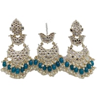 Belle Femme Srivalli Kundan Earrings with Glass Beads, Blue