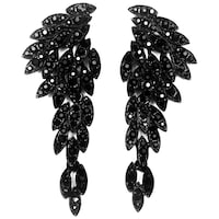Les Bohemiens Art Large Black Clip On Earrings Angel Wings, Black