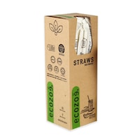 Ecozoe Biodegradable Drinking Straws for Juice, 9x210 mm, White, 60 Pcs, Carton of 12