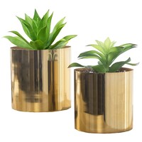 Picture of Ecofynd Grace Metal Plant Pots, Gold, Set of 2