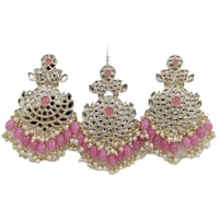Belle Femme Srivalli Kundan Earrings with Glass Beads, Pink