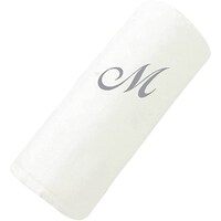 Picture of BYFT Embroidered Cotton Hand Towel, 50x80cm, White & Silver, Letter "M"