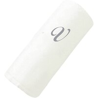 Picture of BYFT Embroidered Cotton Hand Towel, 50x80cm, White & Silver, Letter "V"