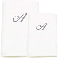 Picture of BYFT Bath & Hand Towel Set, 70x140cm, 50x80cm, White & Silver, Letter "A"