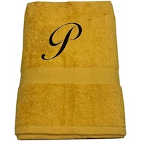 Picture of BYFT Embroidered Cotton Bath Towel, 70x140cm, Yellow & Black, Letter "P"
