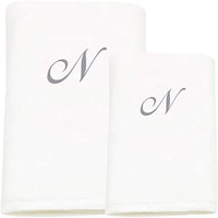Picture of BYFT Bath & Hand Towel Set, 70x140cm, 50x80cm, White & Silver, Letter "N"