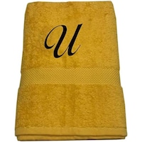 Picture of BYFT Embroidered Cotton Bath Towel, 70x140cm, Yellow & Black, Letter "U"