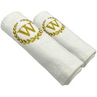 BYFT Embroidered Bath & Hand Towel Set, 70x140, 50x80cm, Letter "W"