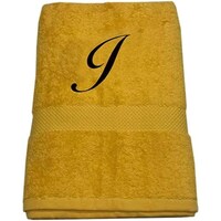 BYFT Embroidered Cotton Bath Towel, 70x140cm, Yellow, Black, Letter "I"