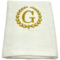 Picture of BYFT Embroidered Monogrammed Bath Towel, White & Gold, Letter "G"