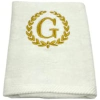 Picture of BYFT Embroidered Monogrammed Bath Towel, White & Gold, Letter "G"